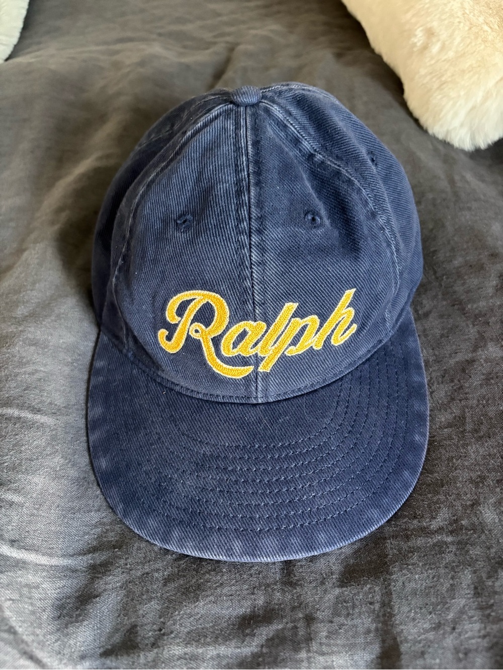 Ralph Script Baseball Cap in Navy with Yellow Logo - Picture 3 of 8